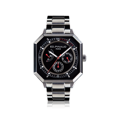 Power reserve auto watch (black dial, stainless steel bracelet) 